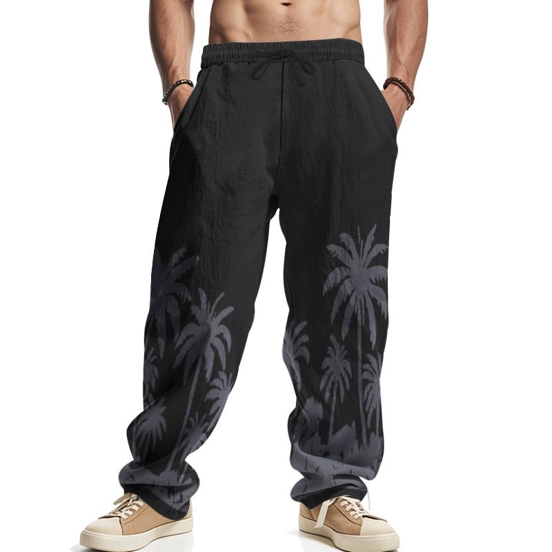 Men's Hawaiian Print Casual Pants - Loose Fit Cotton Linen Blend (Breathable & Comfortable For All Seasons)_viptrois.com