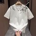 Summer Floral Letter Embroidery Crew Neck T-Shirt For Men Short Sleeve Loose Fit Casual Versatile Couple Style Top_viptrois.com