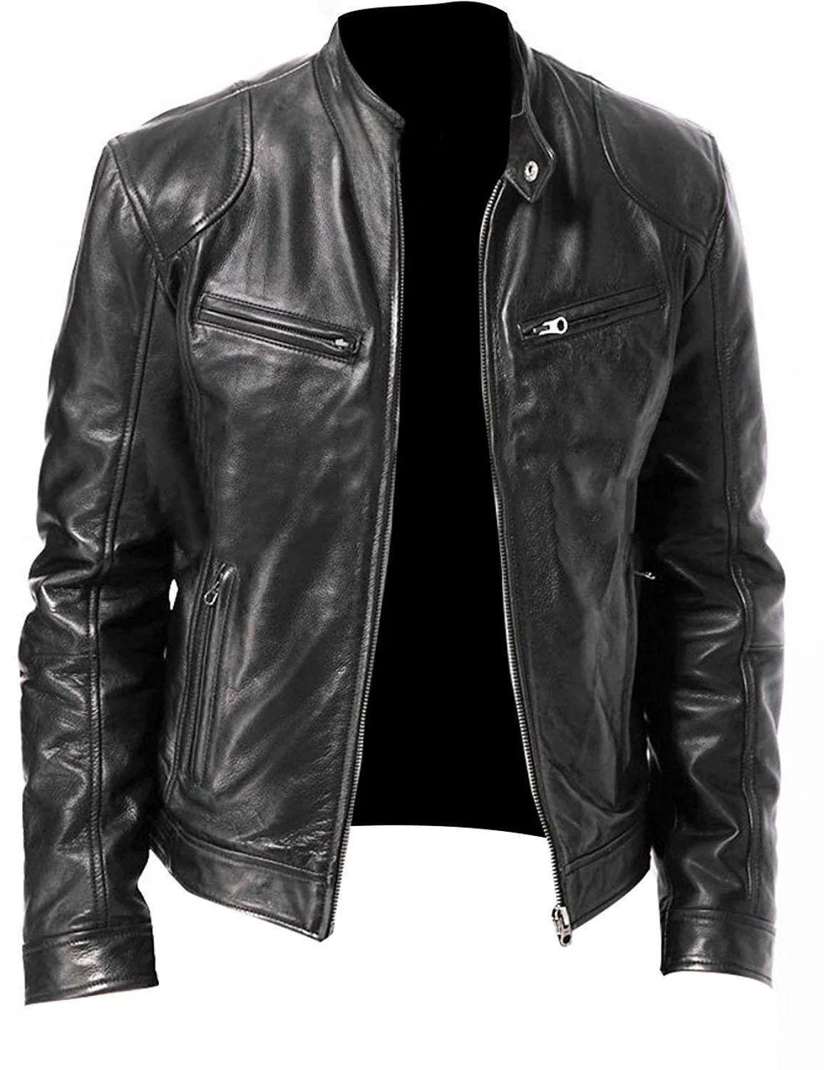 Men's Leather Jacket Bomber Motorcycle Biker Pu Leather Casual Loose Fit Faux Jacket For Men_viptrois.com