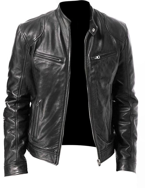 Men's Leather Jacket Bomber Motorcycle Biker Pu Leather Casual Loose Fit Faux Jacket For Men_viptrois.com