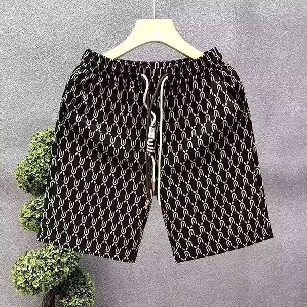 Men's Trendy Printed 5-Inch Shorts - Breathable Summer Casual Shorts With Lettering Design, Loose Fit For Streetwear & Travel (Black/Green/Khaki,)_viptrois.com