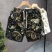 Men's Summer Floral Print Loose Fit Wide Leg Shorts Ice Silk Quick Drying Casual Trendy Five Point Pants_viptrois.com