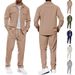 Men's Casual Sports Two Piece Suit Simple Button Pocket Lapel Jacket Straight Pants Suit_viptrois.com