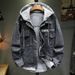 Men's Clothing hooded denim jacket men's spring and autumn trendy brand loose waffle two piece retro zipper casual jacket_viptrois.com