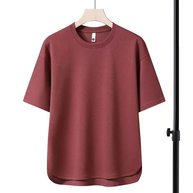 Men's Clothing Simple Casual Waffle Five Point Sleeve T Shirt Solid Color Loose Fashion Round Neck Top_viptrois.com