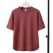 Men's Clothing Simple Casual Waffle Five Point Sleeve T Shirt Solid Color Loose Fashion Round Neck Top_viptrois.com