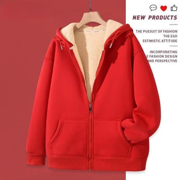 Men's Clothing Autumn/Winter Cardigan Sweatshirt Korean Style Fleece Lined Thick Warm Plus Size Wool Coat Solid Color Trendy_viptrois.com
