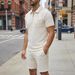 Men's Solid Jacquard Zip-Up Polo & Shorts Set – Spring Casual Outfit With Half-Zip Ventilation_viptrois.com