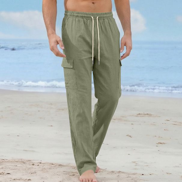 Men's Cargo Pants – Loose Fit Multi-Pocket Trousers, Breathable Linen-Blend For Comfort & Style_viptrois.com