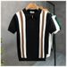 Men's Clothing Summer Men's New Color Matching Striped Knitted Polo Shirt Gentleman Lapel Short Sleeved Knitted T Shirt_viptrois.com