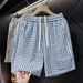 Men's Clothing Plaid Loose Fitting Shorts Casual Versatile Thin Five Point Bubble Mesh Quick Drying Beach Pants For Summer_viptrois.com