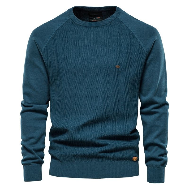 Loom Autumn Winter European American Solid Color Sweater Casual Men's Quality Knitwear Round Neck Trendy Top High Elastic_viptrois.com