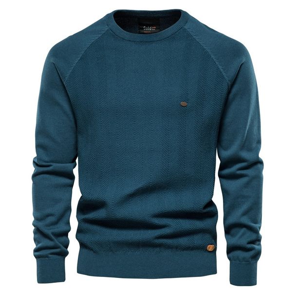 Loom Autumn Winter European American Solid Color Sweater Casual Men's Quality Knitwear Round Neck Trendy Top High Elastic_viptrois.com