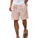 Men's Summer Cotton And Linen American Casual Shorts Beach Loose Straight Button Shorts_viptrois.com