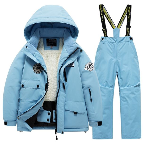 Pulse Winter Children's Suit Set Boys Fleece Lined Warm Waterproof Windproof Professional One-Piece Girls Ski Bib Pants_viptrois.com
