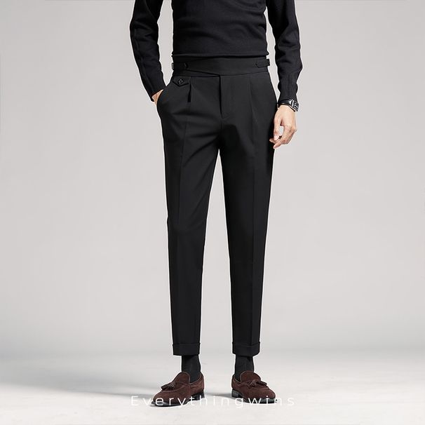 Men's Clothing Naples Trousers Men's Nine Point Trousers Black Drape Business Casual High Waist Suit Trousers Slim Spring And Summer_viptrois.com