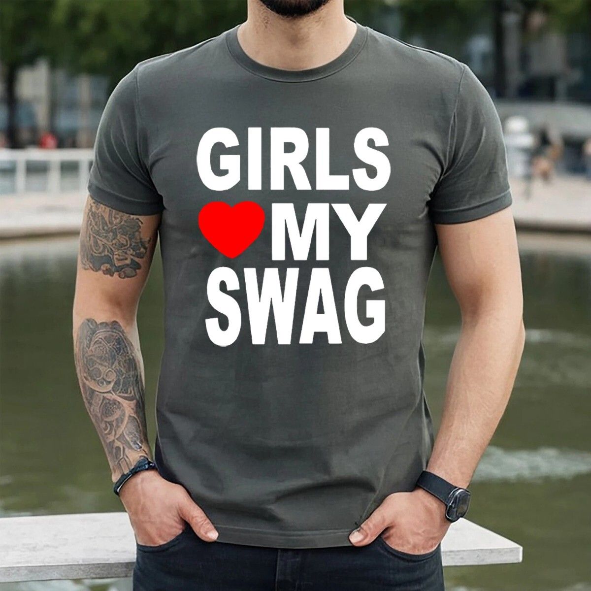 GIRLS LOVE MY SWAG | HEART HIP HOP | VALENTINE | FUNNY | MEN'S 100% Cotton T-shirt Mens Tees Top Tee Top_viptrois.com