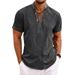 Men's Clothing Half Sleeved Men's Shirt Summer Solid Color Stand Up Collar Men's Half Cardigan Cotton And Linen Short Sleeved_viptrois.com