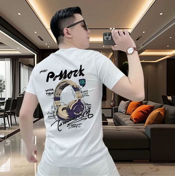 Men's 230g Premium Cotton Short Sleeve T-Shirt Relaxed Fit Round Neck Casual Printed Top_viptrois.com