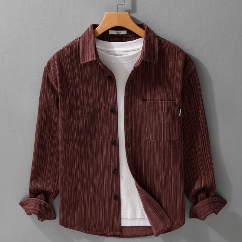 Bamboo Patterned Shirt Jacket For Men's Passing, Loose Retro Top, Workwear, Long Sleeved Shirt_viptrois.com
