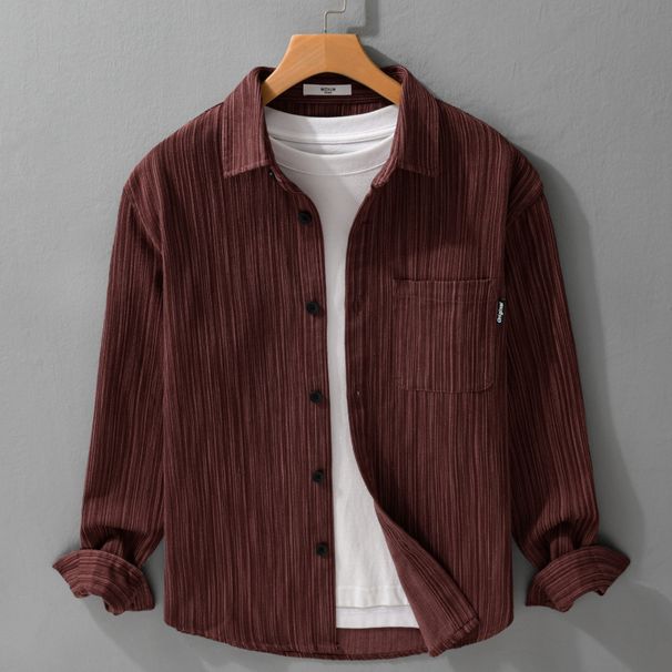 Bamboo Patterned Shirt Jacket For Men's Passing, Loose Retro Top, Workwear, Long Sleeved Shirt_viptrois.com