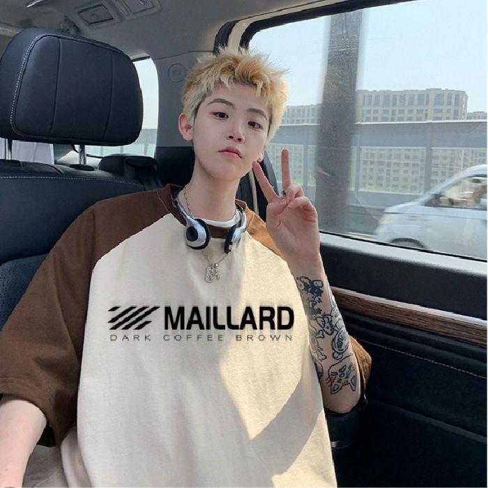 American Trendy Brand Letter Short Summer Loose Round Neck Cotton Contrast Half Top Shoulder_viptrois.com