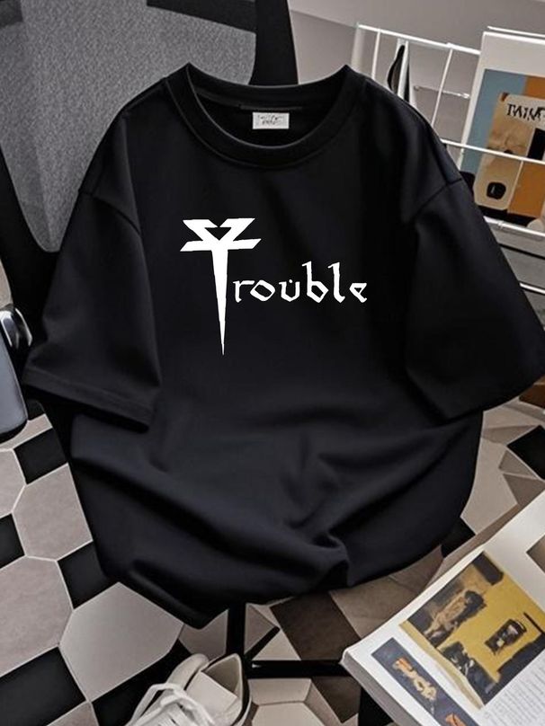 HOT NEW Trouble Band T-shirt Black Cotton Unisex All Sizes S To 5Xl YY855 Versatile Breathable Slightly Casual Streetwear Unisex Soft Graphic_viptrois.com