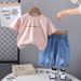 Boys' Summer Clothing Baby 2025 New Style Children's Short Sleeved Letter Printed Western-style Denim Shorts Two-piece_viptrois.com