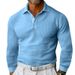 Men's Clothing T Shirt Waffle Lapel Button Slim Long Sleeved Polo Shirt Men_viptrois.com