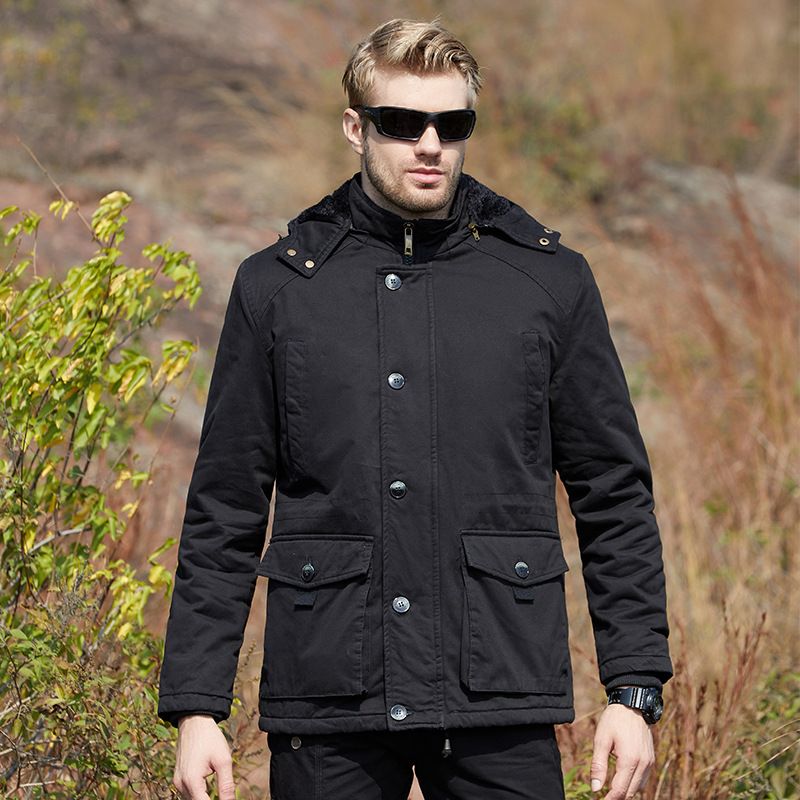 Men's Clothing Men's New Winter Plus Velvet Thick Warm Men's Casual Fashion Hooded Workwear Jacket Men's Ami Khaki_viptrois.com