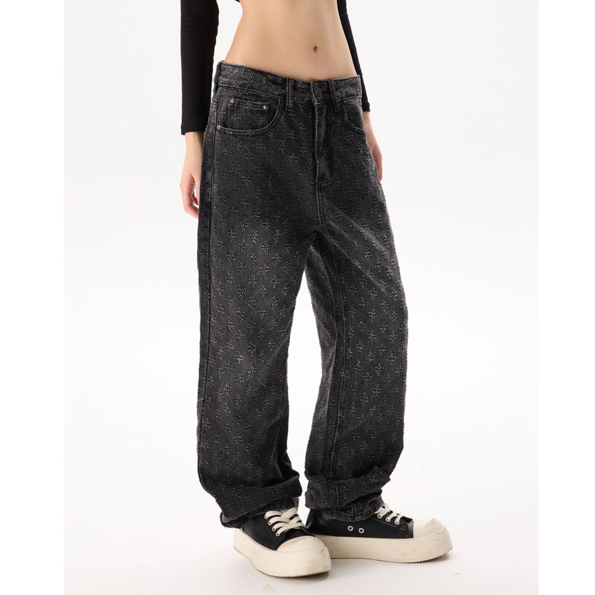 Men's Clothing Streetwear Brand Jeans Solid Color Jacquard Streetwear Jeans – Oversized Straight Fit, Washed & Distressed (S-5XL, 8 Colors)_viptrois.com