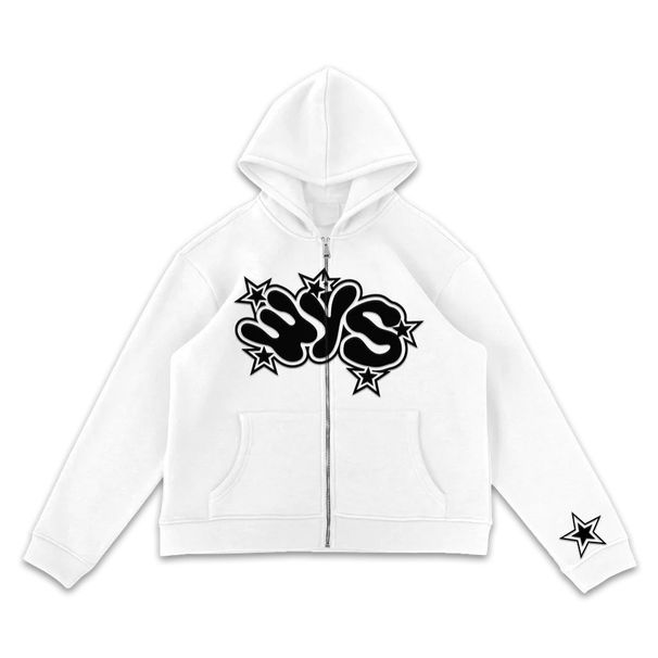 Unisex Streetwear Hoodie With Star & Letter Print – Zip-Up Oversized Pullover For Men/Women | Trendy Graphic Sweatshirt (Black/White/Grey/Cream)_viptrois.com