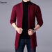 Pure Autumn Winter Knitted Cardigan Sweater Coat Youth Korean Style Outerwear Mid-Length Unique Cape Men's Clothing_viptrois.com