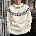 Pure 2025 Fair Isle Cable Knit Loose Sweater For Men Autumn Winter Lazy High-End Feel Knitted Base Layer_viptrois.com