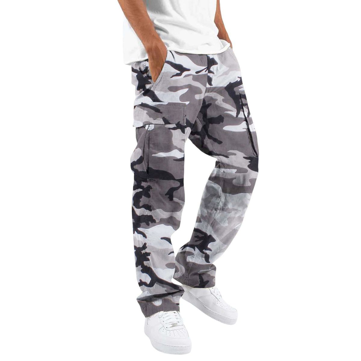 Men's Camouflage Cargo Pants - Outdoor Military Tactical Jogger Pants With Drawstring Waist & Multiple Pockets, Loose Fit Casual Work Pants_viptrois.com