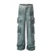 Multi-Pocket Patchwork Cargo Jeans For Men American Style High Waist Straight Pants Design Sense Ins Trend Floor-Length_viptrois.com