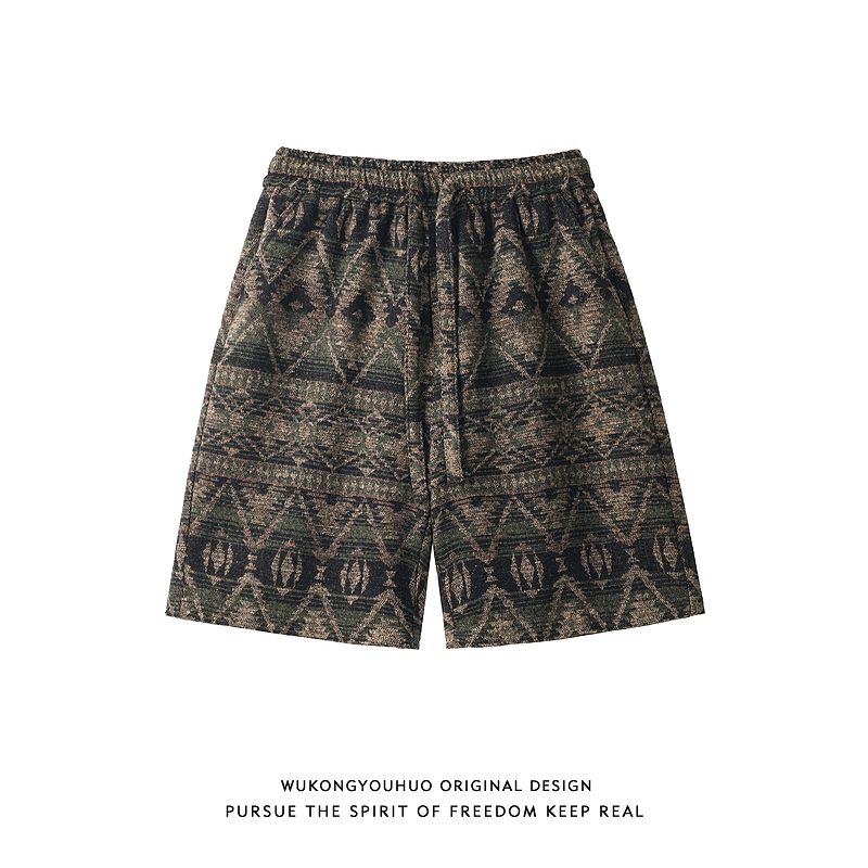 Unisex American Style Retro Summer Ethnic Drawstring Elastic Casual Shorts Loose Fit Versatile Five Point Pants For Couples_viptrois.com