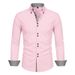 Business Casual Men's Long Sleeve Shirt Color Blocked Breathable Double Button Stretch Wrinkle Free All Season Style_viptrois.com