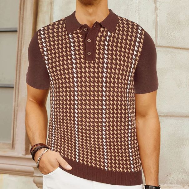 Men's Clothing Summer High End Cool Silk Sweater Houndstooth Jacquard Business Polo Shirt SY0199_viptrois.com