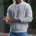 Men's Clothing Spring And Autumn Men's Solid Color T Shirt Waffle Round Neck Top Long Sleeve_viptrois.com