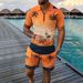 Men's Hawaiian Print Beach Set - Short Sleeve Shirt & Matching Shorts | Coconut Tree Design Summer Outfit_viptrois.com