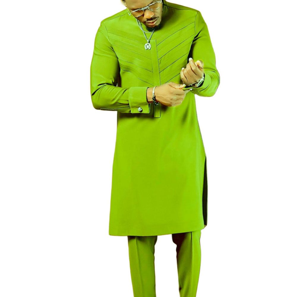 Men's Clothing Men's Suit Two Piece Pants Suit Solid Color Stitching Round Neck Long Sleeve Party Men's Ethnic Style_viptrois.com