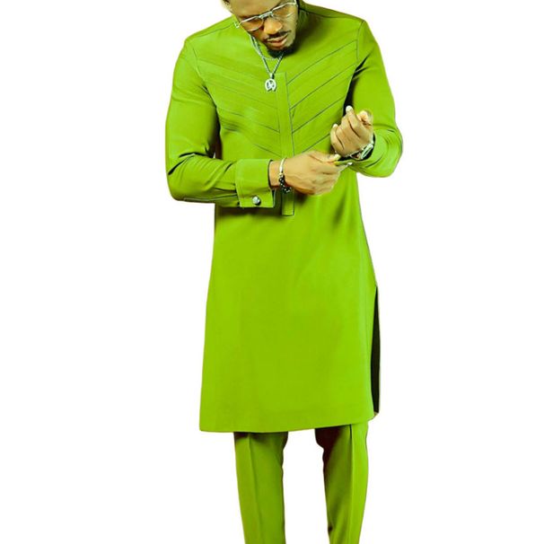 Men's Clothing Men's Suit Two Piece Pants Suit Solid Color Stitching Round Neck Long Sleeve Party Men's Ethnic Style_viptrois.com