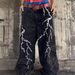 Niche Lightning Embroidered Wide Leg Jeans For Men, Spring/Autumn Style, American Street Style, Loose Fit, Casual Design, Washed Long Pants_viptrois.com