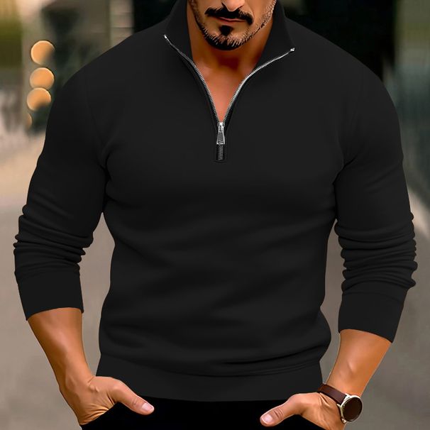 Men's Clothing New Autumn And Winter Men's Casual Solid Color Long Sleeved Half Zipper Stand Collar T Shirt Tops For Men_viptrois.com