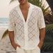 Men's Casual Knitted Sweater Hollow Breathable Short Sleeved Lapel Fashion Men_viptrois.com