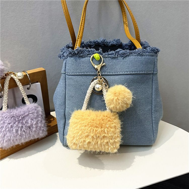 Bag Charm Light Luxury Small Mini Bag Shape Keychain Cute Plush Pearl Pendant Car Key Chain Ornaments Gift_viptrois.com