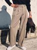 European Mid-waist Trousers Men's Paris Buckle Design Double-pleated Loose Straight Gorger Trousers Non-ironing Casual Suit Trousers_viptrois.com