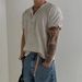Men's Clothing Waffle Short Sleeved T Shirt Simple Bottoming Top Light Breathable Side Slit T Shirt_viptrois.com