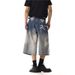Washed Ripped Denim Shorts Men And Women Summer Straight Loose Wide Leg Pants_viptrois.com